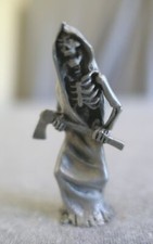 1987 Hudson Pewter Signed LaRocca Grim Reaper Crystal Eyes Figurine 2.25" H 4278