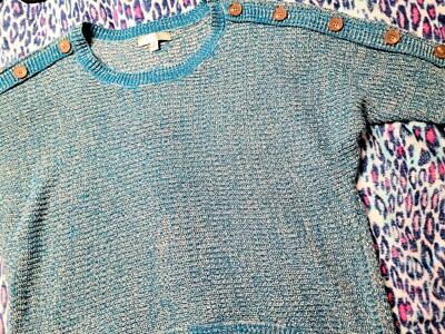 1X Womens Sweater Knit Top Shirt Crop Juniors Teens Curvy Plus Teal/Blue Buttons