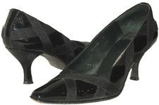 DONALD J. PLINER Black Patent Leather Lyra Criss-Cross Ribbon Kitten Heels 6.5