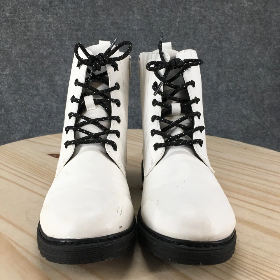 Botas So Combat Juveniles 6 M Roxanna Blancas Imitación Cuero Cremallera Lateral Con Cordones Punta Redonda Foto 4 de 4