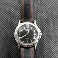 Timex Indiglo Womens Silver Tone Black & Brown Leather Strap Quartz Watch 27mm