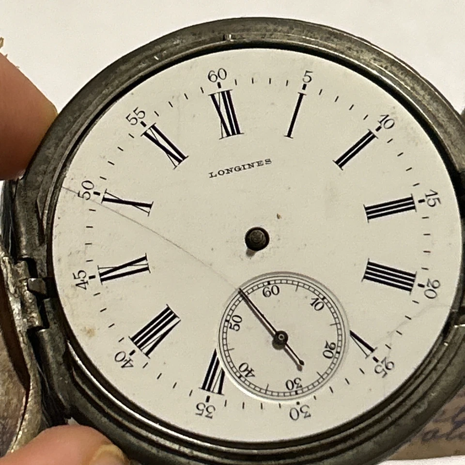 Reloj Bolsillo Longines GRAND PRIX 1900 800 Caja Cazador Plata Necesita Reparaciones Foto 3 de 4