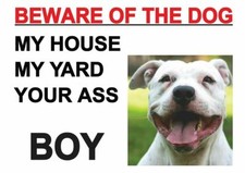 BEWARE OF THE DOG SIGN PITBULL STAFF NOVELTY Wall Print Poster 20x30