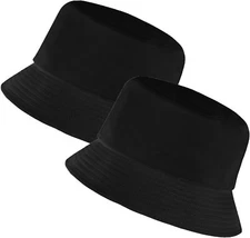 Rosoz 1 & 2 Pack Bucket Hat for Women Men Summer Travel 2pck-black/Black 