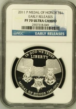 :2011-P S1$ Medal of Honor Commemorative Silver Dollar ER NGC PF70UC R4 Top Pop