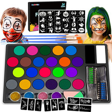 Face Painting Kit for Kids, 24 Color Washable Face Painting Kit with Stencils, P