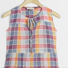 Anthropologie Pilcro Neve Textured Tank Plaid Check Sleeveless Shirt Top New XL