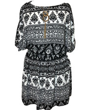 Womens By By Cold Shoulder Pull On Dress elastic waist Boho Small short Sleeve