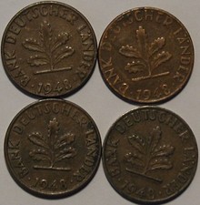 1 Pfennig 1948 D F G J Bank Deutscher L&auml;nder Kompletter Satz
