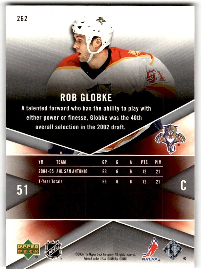 Rob Globke 2005-06 SPx Rookie /999 #262 Florida Panthers - Image 2 of 2