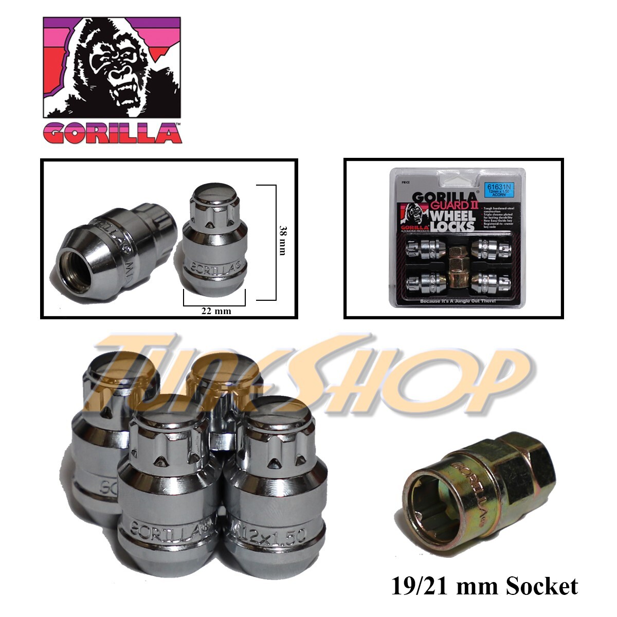 4 GORILLA GUARD II LOCK BULGE ACORN WHEELS RIMS LUG NUTS 12X1.5 12 1.5