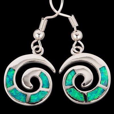 Kiwi Green Fire Opal Spiral Shape Silver Jewelry Women Dangle Drop Earrings