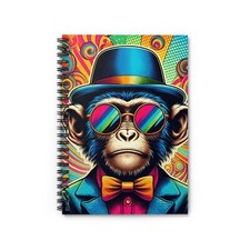 Spiral Notebook Ruled Line Monkey with Sunglasses Psychedelic Design 4, Gift