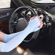 Long Arm Driving Half Finger Gloves Sleeve Sports UV Sun Protection Cover BLUE