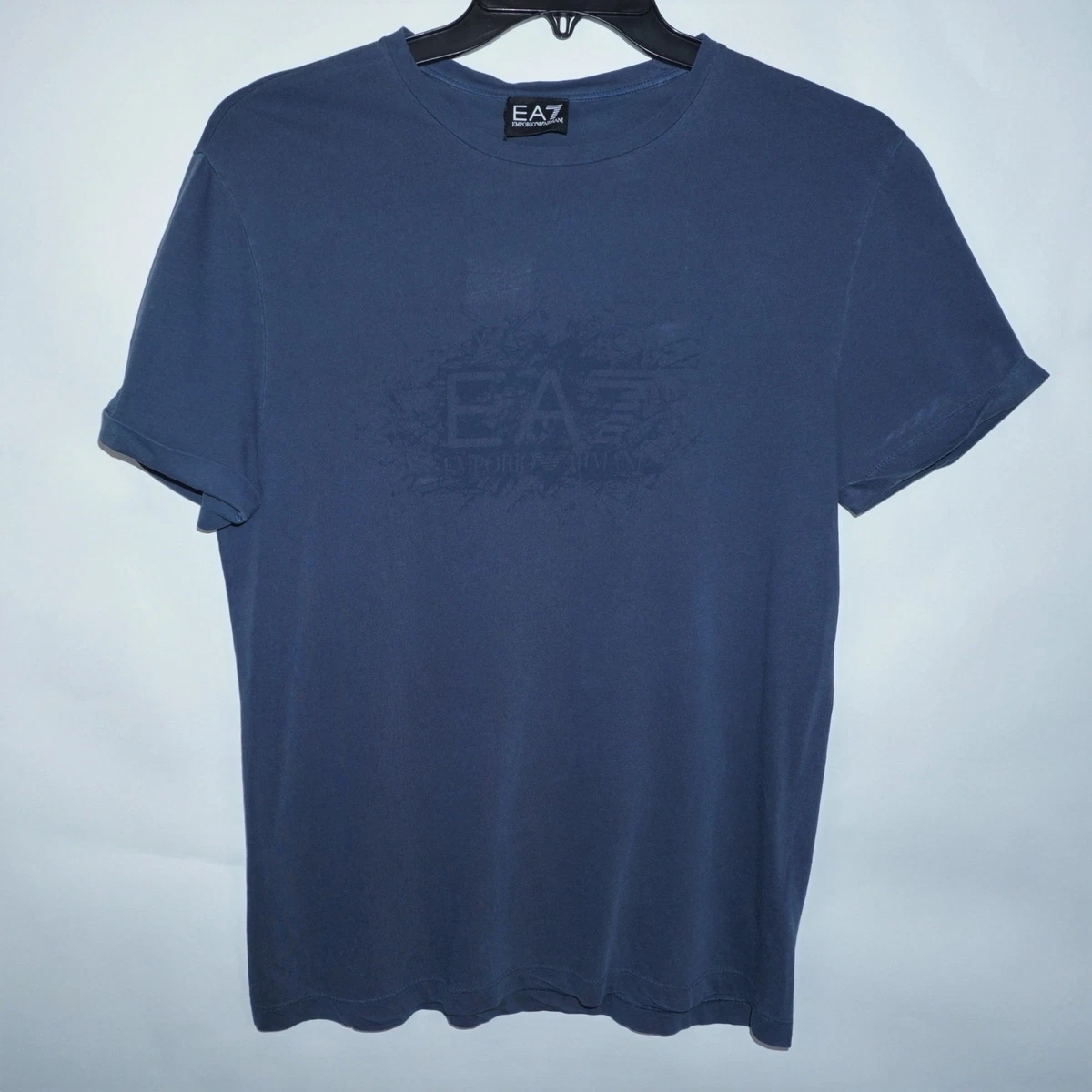 Emporio Armani EA7 Men's Blue Short Cuffed Sleeve Cotton T-Shirt, size M