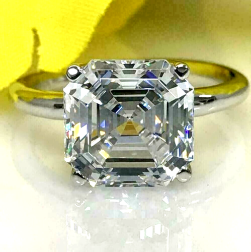RARE 7.85 Ct Certified Asscher Cut Off White Diamond 925 Silver Ring Great Shine - Afbeelding 1 van 5