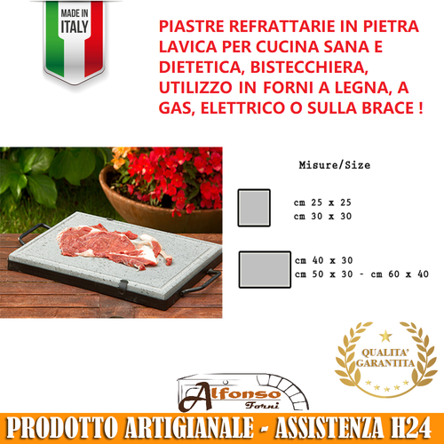 PIASTRA REFRATTARIA IN PIETRA LAVICA CON MANICI, ALFONSO FORNI, A GAS,  ELETTRICO | eBay