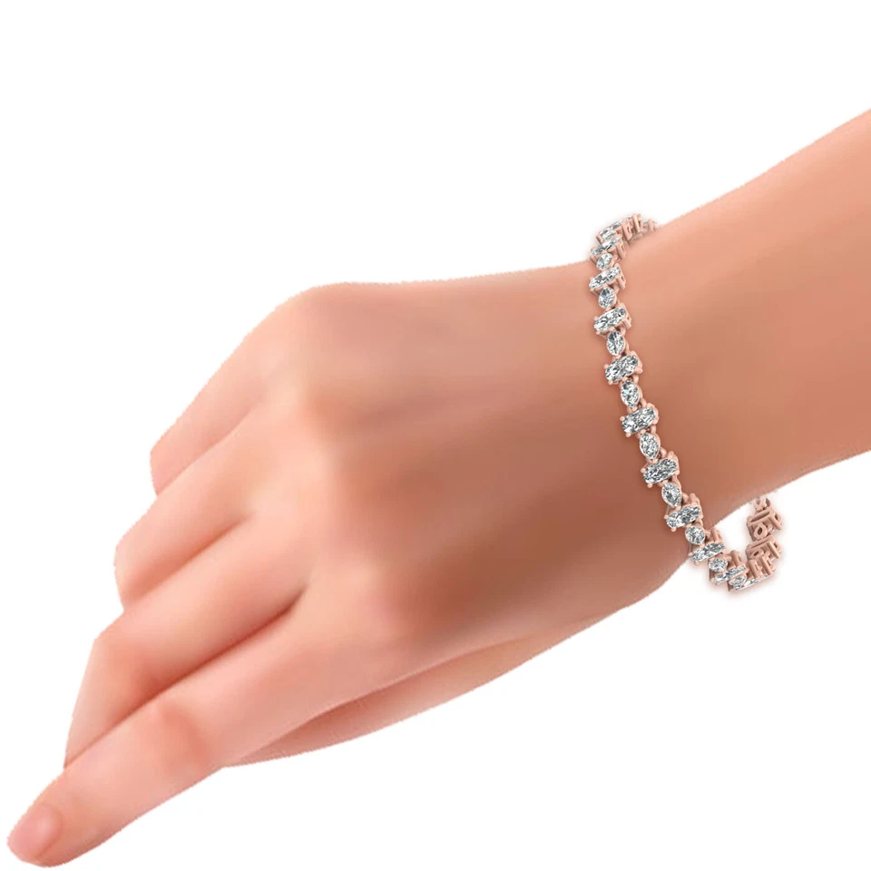 Cushion and Marquise Diamond Tennis Bracelet 925 Sterling Silver Wedding Jewelry - Image 4 of 4