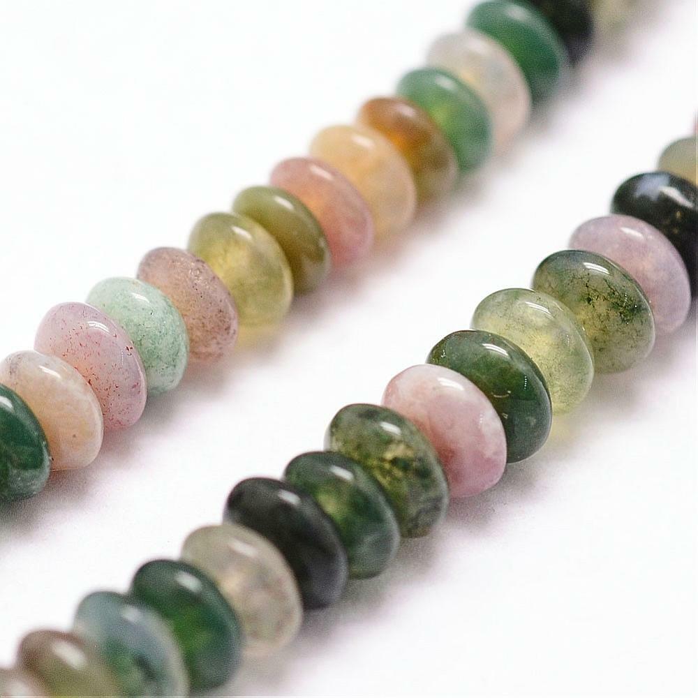 Indian Agate Gemstone Rondelle Beads - Natural Green Crystals - 4mm - 1 Strand