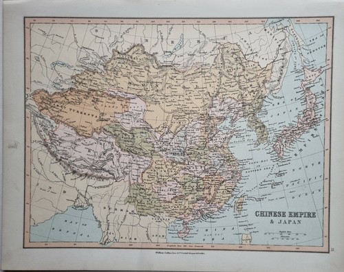 1878 Antik Karte Chinesisch Reich & Japan Tibet Turkestan Hainan Formosa Korea