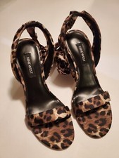 Nine West Womens Leopard Kelsie Ankle Wrap Sandals Open Toe High Heels 5.5M New
