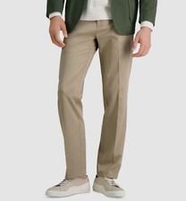 Haggar Men's Beige No-Iron Straight-Fit Stretch Khaki Pants Size 30W 30L
