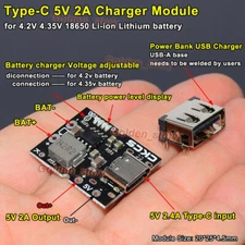 1000PCS 5V 2A Type-C USB 3.7V 18650 Lithium Li-ion Battery Charger Board Module
