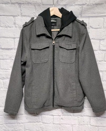 BOYS AIRWALK 18 GRAY BLACK FULL ZIP HOODIE FLAP POCKET LAYERED LOOK WINTER COAT - Picture 1 of 18