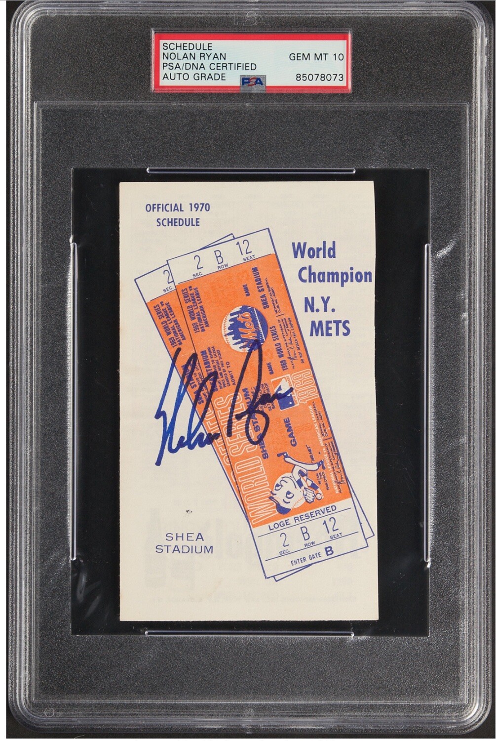 1970 Nolan Ryan Auto Signed NY Mets Schedule PSA / DNA 10 AUTO