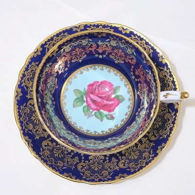 Paragon England Red Rose on cobalt Blue Background Tea Cup & Saucer  204
