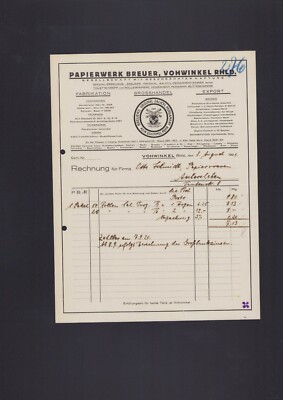Vohwinkel, invoice 1924, Papierwerk Breuer GmbH