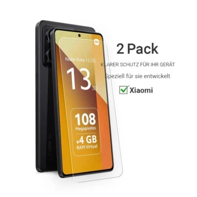 2x Xiaomi Redmi Note 13 5G Schutzglas Panzerfolie Displayschutz Echtglas 9H