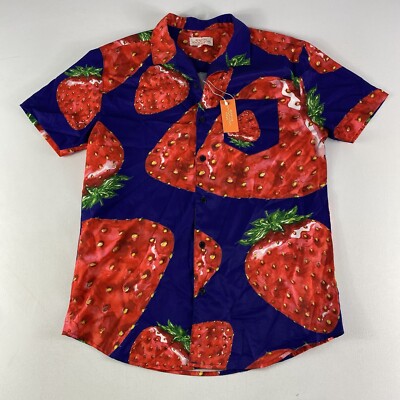 NEGATIVE SPACE Shirt Men's Small Strawberry All Over Print Bold Button Up