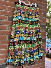 Multicolor Floral Pleated Long Boho Cotton Skirt Women Regular Size