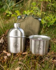 Feldflaschen-Set Edelstahl 1,2 Liter mit Topf und Deckel - Inkl Tasche Bushcraft