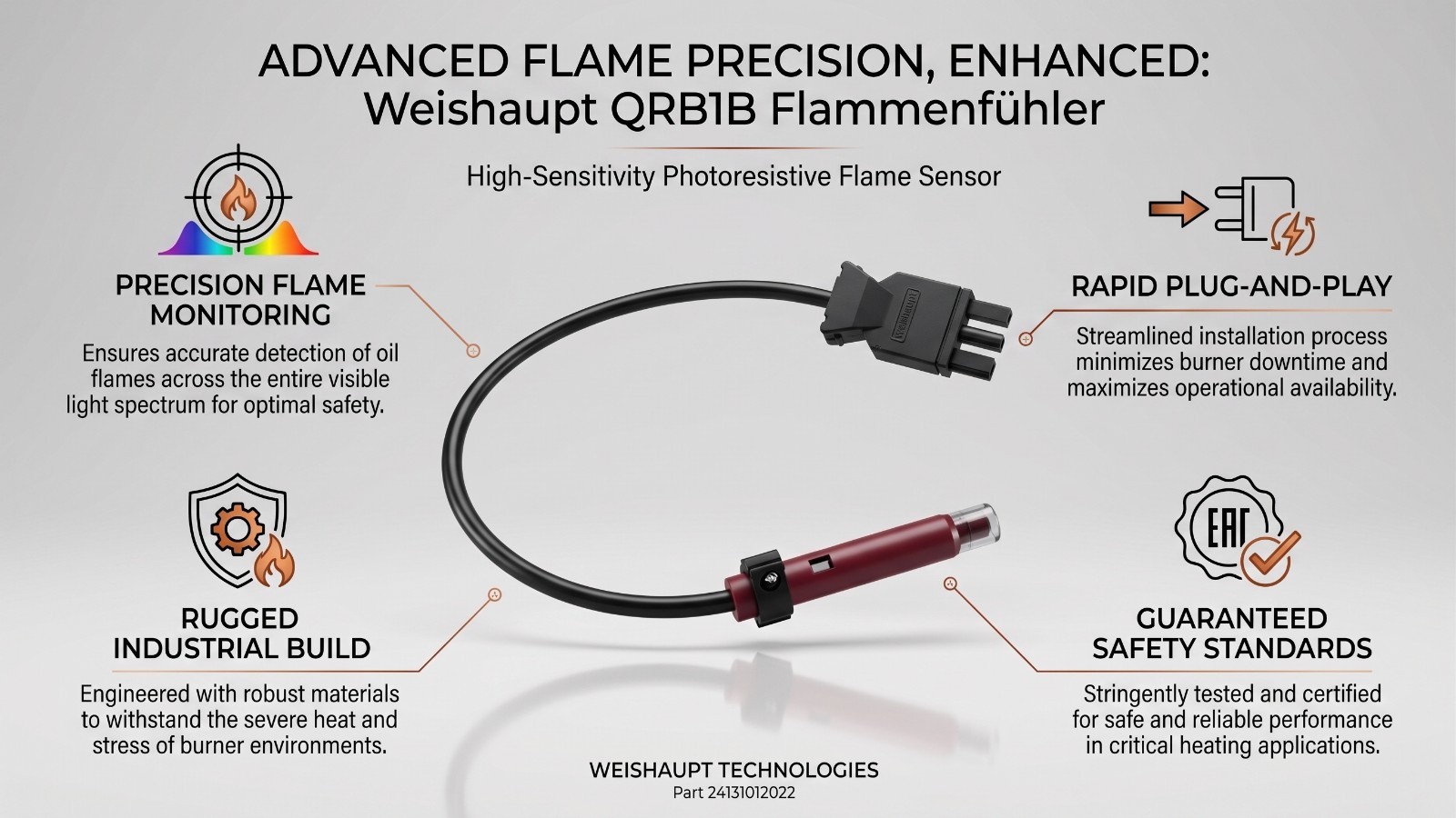 Sonde de flamme QRB1B WL5-WL20 haute sensibilité pour combustion stable