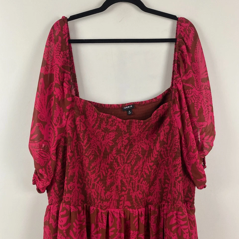 Vestido Torrid Tea Largo Corpiño Calado Línea A Talla 6X Rojo Marrón Bolsillos Foto 2 de 4