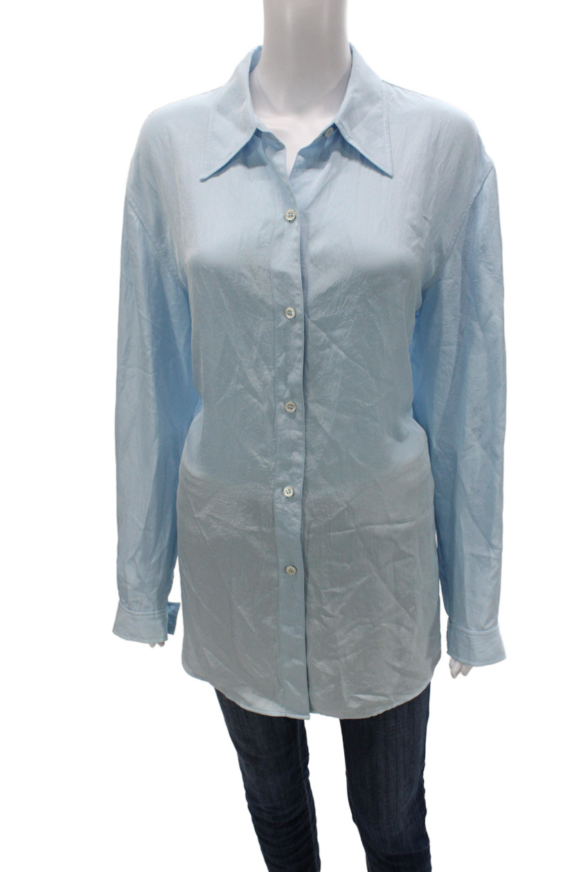 Theory Womens Collared Light Blue Basic Button-Up Long Sleeve Top Size LFree Shipping in US $100+ Orders | $6.95 Orders Below