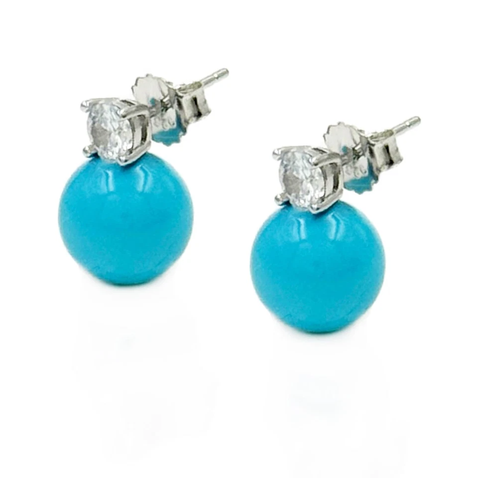 Orecchini in Argento 925 con Zirconia Bianca e Sfera in Pasta di Corallo / Turch - Immagine 2 di 3