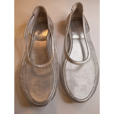 Seychelles Silver Metallic Mesh Ballet Flats Round Toe Leather Trim Womens 6.5