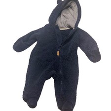 Carters Baby Navy Blue Sherpa Fleece Hooded Bunting Pram Suit Bear Ears 3M