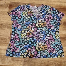 HeartSoul Floral Short Sleeve Scrub Top Multicolor Floral 3XL Stretchy