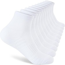 Mens 100 Cotton Cushioned Ankle Socks Moisture Wicking Breathable White