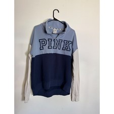 Pink Victoria's Secret Quarter Zip Pullover Sweatshirt Blue Colorblock Large