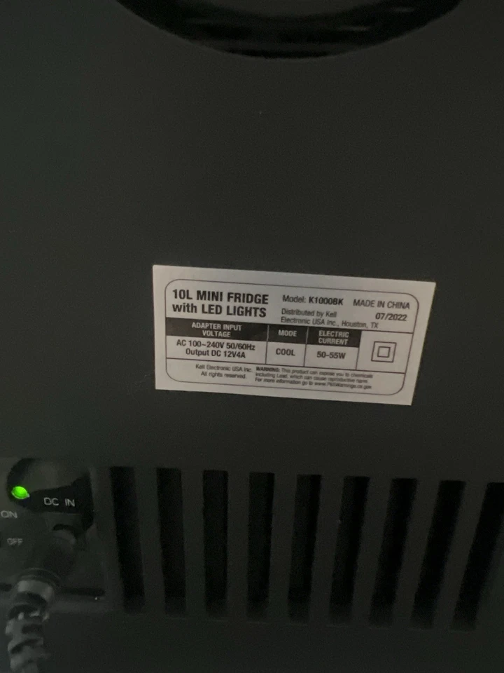 10L Mini Fridge K1000BK w/ LED Lights – Works Great – No Remote - Image 2 of 4