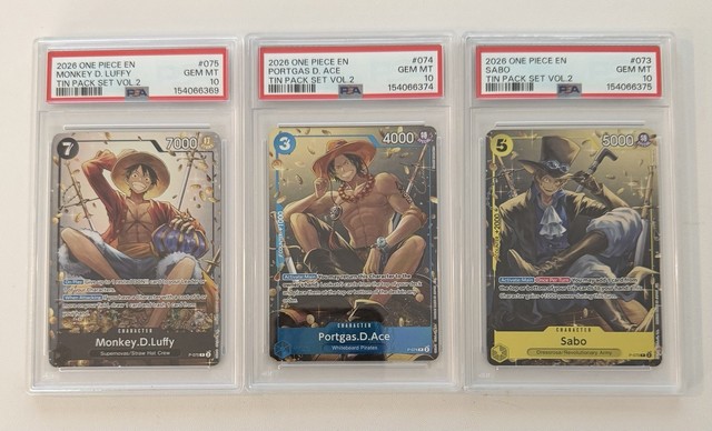 PSA 10 2026 One Piece Tin Pack Vol.2 Luffy Ace Sabo #073-075