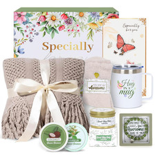 Valentines Day Gifts for Her - Spa Gift Box with Candle, Cozy Blanket, Tumbler &