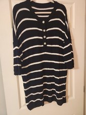 Unbranded Black Sweater W/White Stripes Plus Sz 2x Long Tunic 3/4 Sleeve Buttons