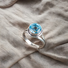 Blue Topaz Gemstone 925 Sterling Silver Ring Handmade Jewelry Ring For Gift