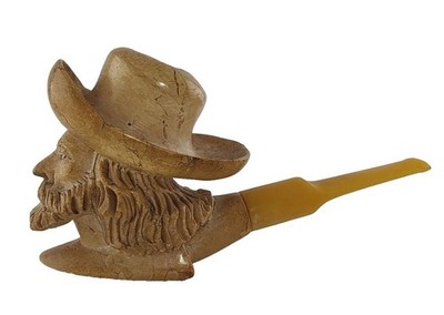Meerschaum Hand Carved Bearded Face Man with Hat Tobacco Pipe Chip Crack READ